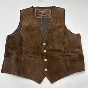 Vintage G-III Global Identity Men's Brown Leather Snap Up Sleeveless Vest Sz XL